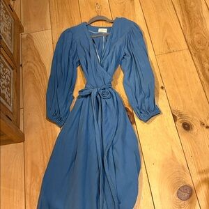 Honeydove Vintage Blue Raw Silk Wrap Dress